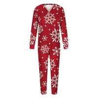 ABSUYY MATCHING Комплект за семеен топъл- Коледен комплект отпечатани качулки пижами майки Jumpsuit Hometear Red Size M
