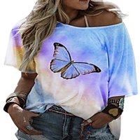 Qinavy женски градиент пеперуда пеперуда с къс ръкав отгоре