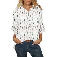 Жени флорални тениски бохо върхове ежедневно деколте на копчета блузи блузи дълги ръкави летни тениски