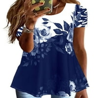 Женски туники върхове флорални блузи тройници с къс ръкав O лятна тениска синя тениска