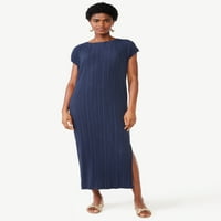 Лъжичка женска плетена миди рокля с къс Долман ръкави, размери ХС-ХСЛ