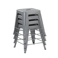 Хауърд подреждаща метална бар стол, комплект от 4, включва табуретки, сребърен цвят, стил без гръб