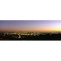 Въздушна гледка към сгради в град привечер от Холивуд Хилс Холивуд Сити от Лос Анджелис Калифорния, САЩ печат от - 12