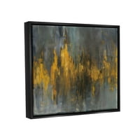 Ступел индустрии черно и злато абстрактни пожар струя черно рамка плаващо платно стена изкуство, 16х20