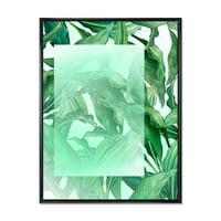 Дизайнарт 'Тропически Палмови Зелени Листа Под Бял Правоъгълник' Морски И Крайбрежни Рамкирани Платно Стена Арт Принт