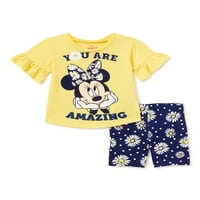 Мини Маус бебе момичета & малко дете момичета разрохка ръкав тениска и Байк Шорти, 2-част комплект Екипировка, размери 12м-4Т
