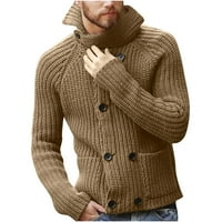 Мъжки пуловер костенурка бутон с дълъг ръкав надолу със среден ръст твърд цвят удобен есен и зимен двоен пуловер с гърди