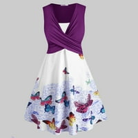 Дамски рокли без ръкави без ръкави небрежни а-линии A-Line Summer V-Neck Dress Purple 4XL