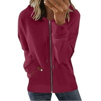 Модни женски суичъри с качулка якета якета солиден цвят хлабав джоб с дълъг ръкав с цип нагоре качулки върхове тепчици есен зима