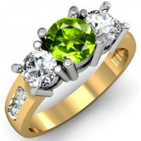 2. Карат 18k жълто злато кръгло зелено перидот и бял диамант дами каменни годежи булчински пръстен CT