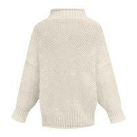 Отстъпка за жени есен моден плетен пуловер с дълъг ръкав твърд цвят с висок яка плетка около шията свободен джъмпер пуловер върхове