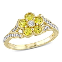 Миабела женски КТ жълт сапфир КТ диамант 10кт жълто злато Флорален Сплит джолан пръстен