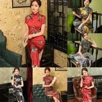 Fule нови луксозни дамски сатен отпечатани китайци дълга рокля cheongsam qipao