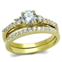 Двойка пръстени комплекти дамски злато IP IP от неръждаема стомана кръг CZ сватбен пръстен Мъжки златен плосък лента с размер