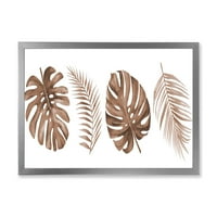 Дизайнарт 'тропическа палма и листо монстера в Теракота' традиционна оформена рамка