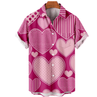 Розово любовно сърце Мъжки ризи с къс ръкав момчета лято тънък материал деца хавайска риза мъж блуза мъжки топ ， A-m