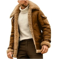 Hfyihgf Мъжки шерпа руно облицована велурена кожено яке с пълна цип топла зима плюс размер fau fau lapel collar bomber палто с
