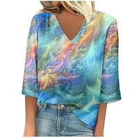 Нова дължина ръкав дамски върхове мода лято V-образно деколте за печат Небрежен тениска Блуза Голяма тениски ризи за жени